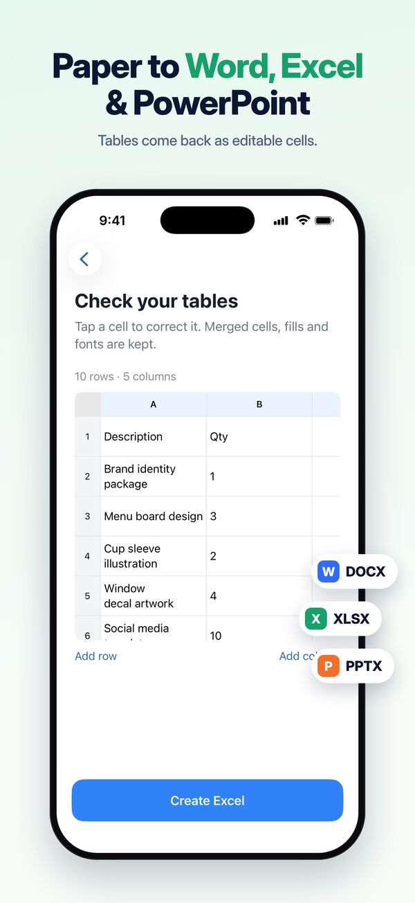 Scan to Word, Excel and PowerPoint on iPhone