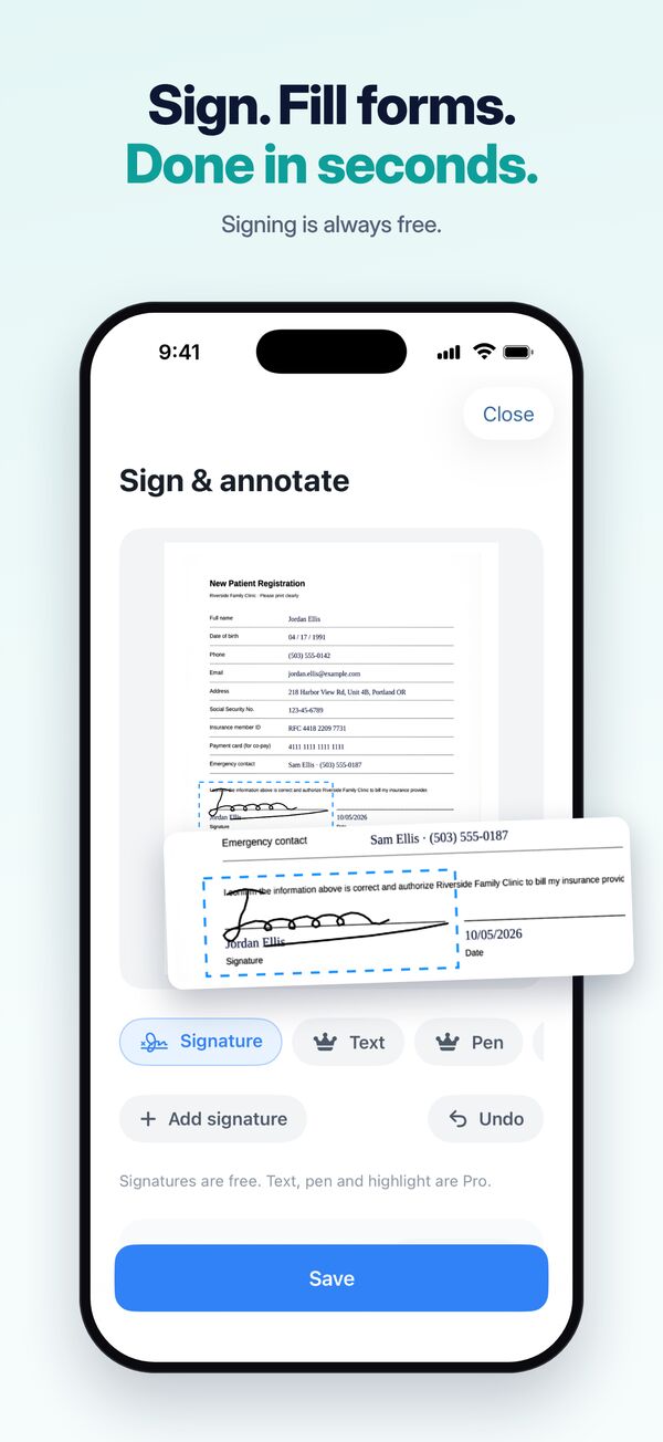 Hide ID numbers, fill forms and sign documents