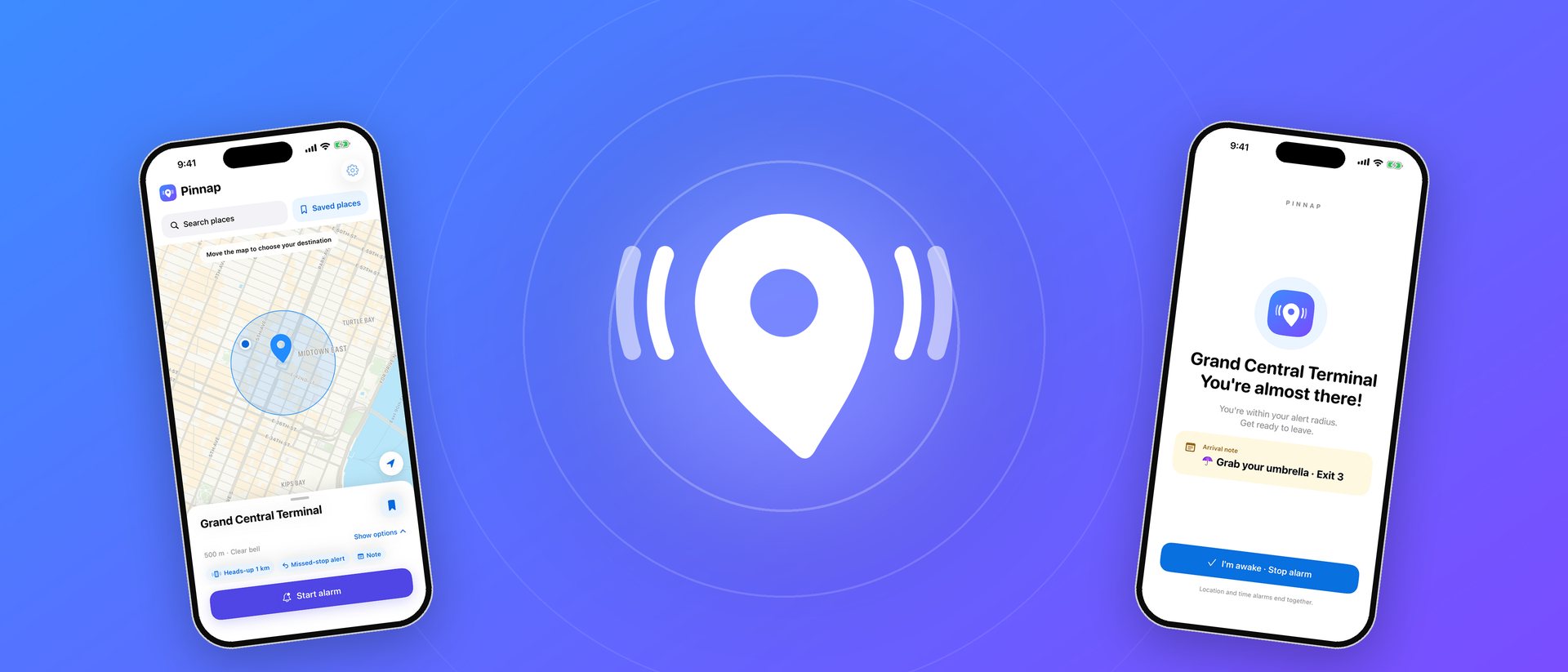 Pinnap: a ringing map pin between the map screen and the arrival screen